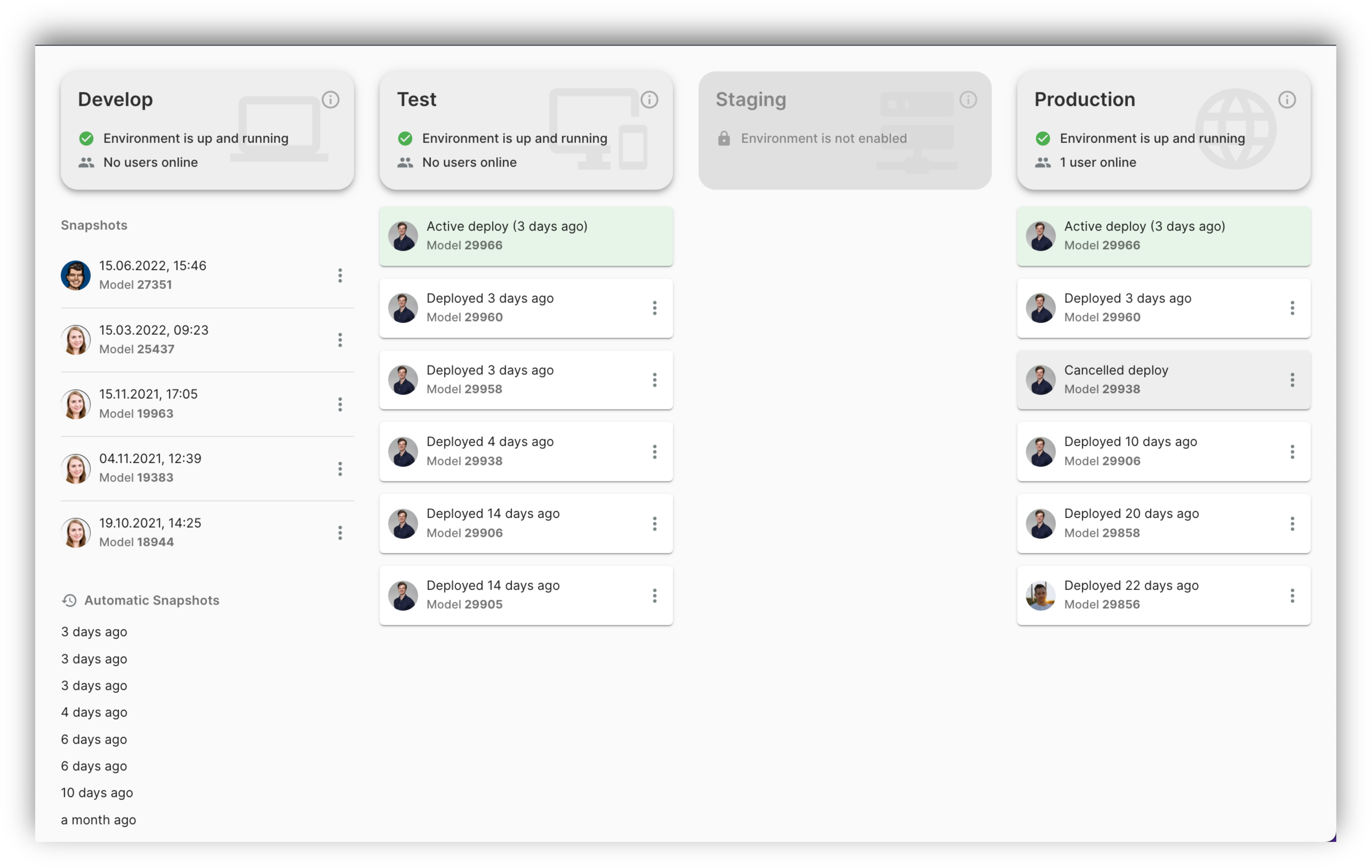 A screenshot of the the Deploy view in Appfarm Create